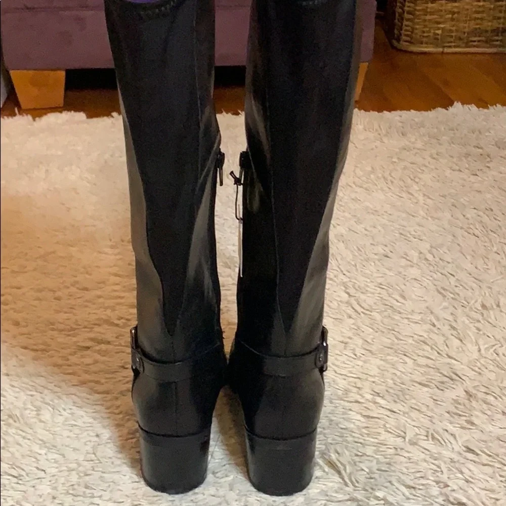 Anne Klein Black Wide Calf Leather Knee High Boots